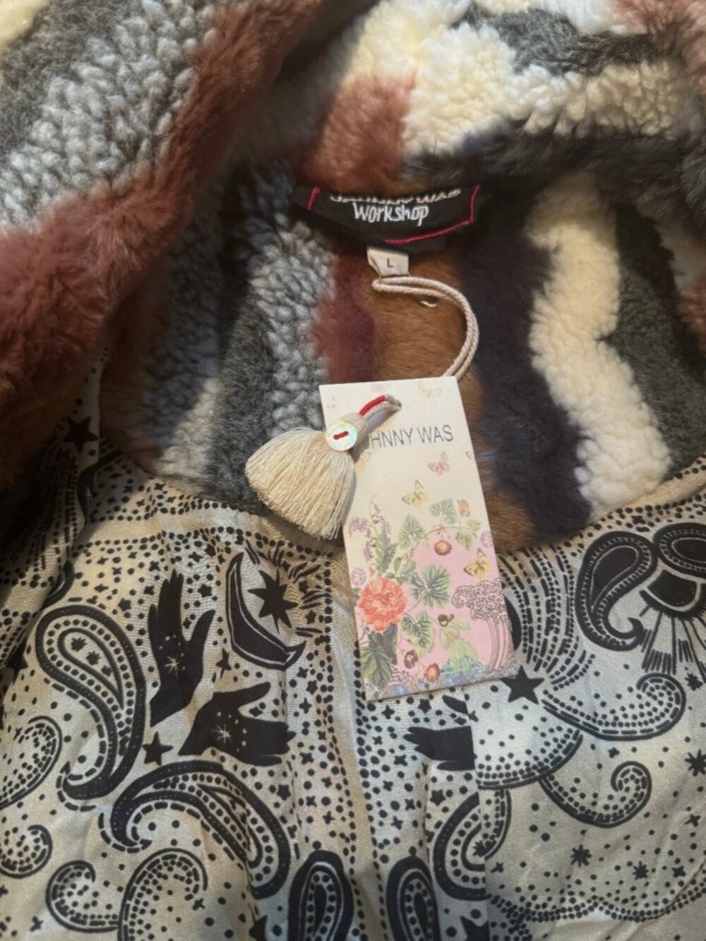 NEW Johnny Was Ziggy Faux Fur Open Front Coat Boho Chic Multi Stripe L R48023 - Picture 12 of 14